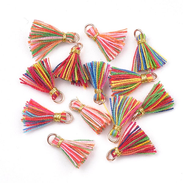 Mini Tassels Set of 10 or 50 for Jewelry, Choose Tassel and Lot Size, Crimped Tassel with Jump Ring, Tiny Tassels