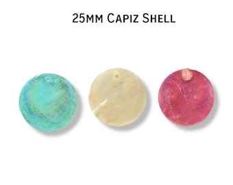 Natural Capiz Shell Round Top Drilled Pendant, AB Coated,  Choose Color, 25mmx1mm, 1&quot; Diameter, Natural Shell Charm for DIY Jewelry