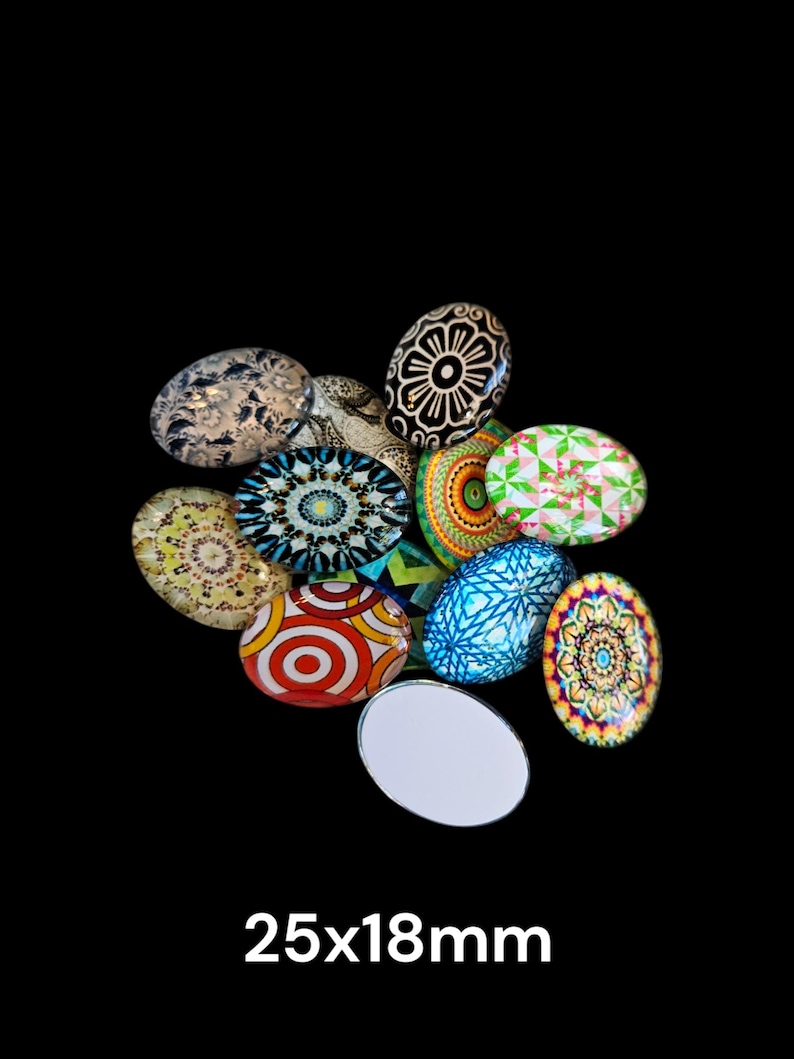Oval Glass Cabochon Assorted Mosaic, Round Flat Back Cabochon, Set of ...