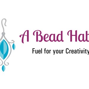 May include: Logo for "A Bead Habit" with a stylized earring design in silver and turquoise. The text "A Bead Habit" is in a cursive purple font, with the tagline "Fuel for your Creativity" in black.