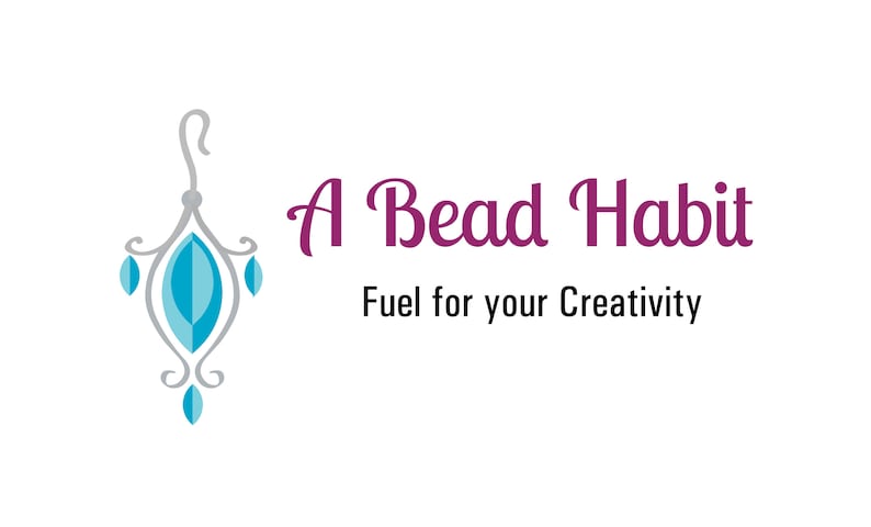 May include: Logo for "A Bead Habit" with a stylized earring design in silver and turquoise. The text "A Bead Habit" is in a cursive purple font, with the tagline "Fuel for your Creativity" in black.