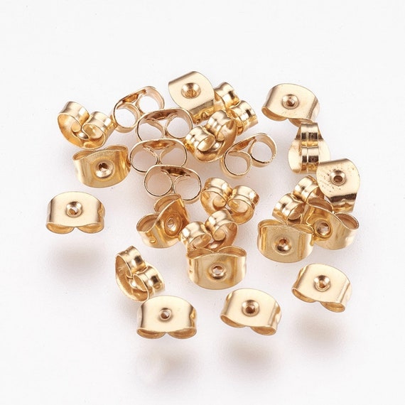 Golden Stainless Steel Stud Earring Back, Jewelry Findings for Earrings,  Sold in Sets of 10 or 50, Fits .7 .9mm Post, 6x4x3mm 