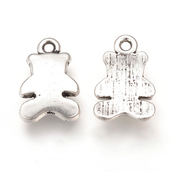 Metal Alloy Bear Charm set of 10 or 50, Antique Silver Tone Jewelry Supply, Tibetan Style Neck Pendant New Baby Charm