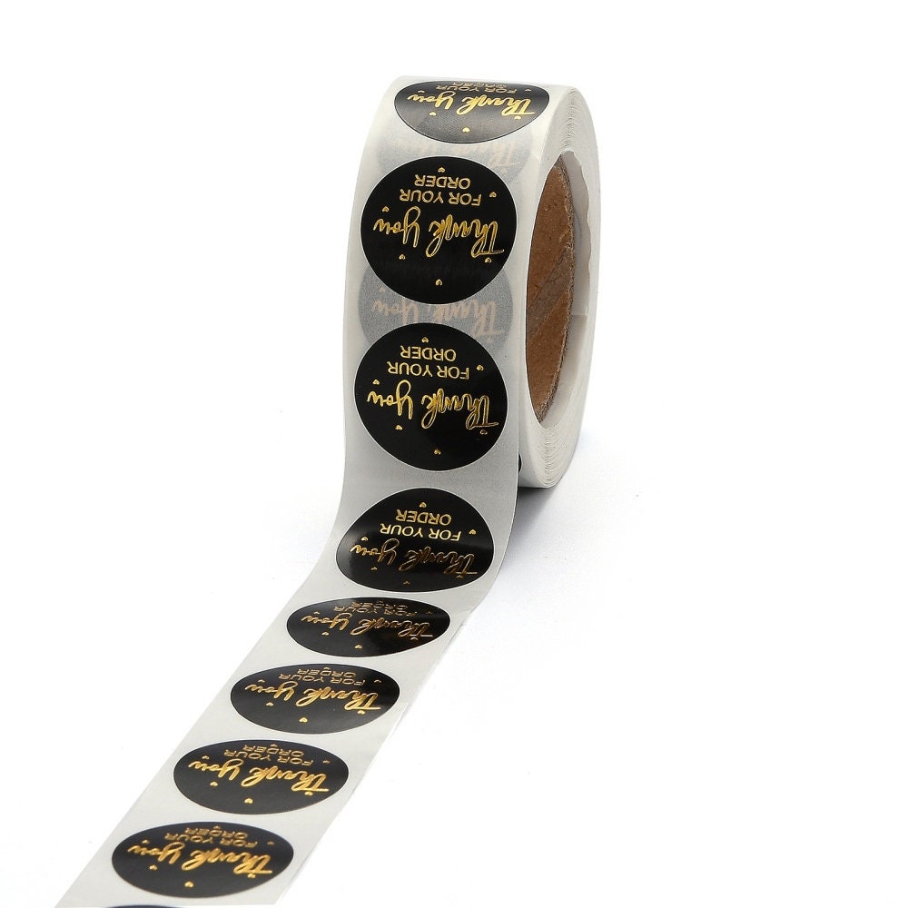 Black and Gold Thank You Sticker Roll 500 Stickers Roll - Etsy