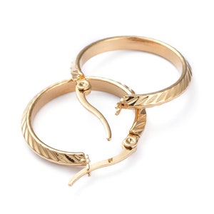 Better Quality Textured  Knife Edge 1 1/8&quot; (28mm) 304 Golden Stainless Steel Hoop Earrings, DIY Earrings, Pin .7mm, Sparkle Hoops, 2 Pairs