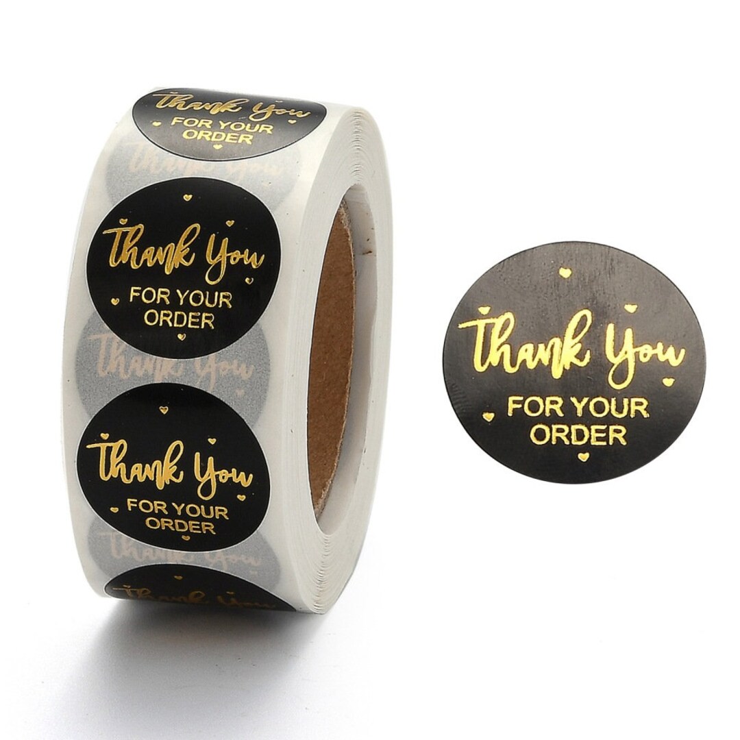 Black and Gold - Thank You Sticker Roll, 500 Stickers Roll, 1
