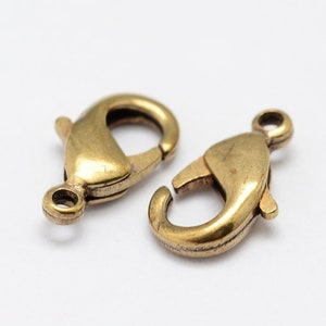 Raw Brass Lobster Claw Clasp, Set of 10, 15x9mm, Hole 2mm, Chain Findings for Raw Brass Pendant and Bracelet Making