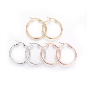 Best Quality 2 Pairs 1 1/5" (30mm) 304 Stainless Steel Hoop Earrings, DIY Earrings, Pin .7mm, Small Hoops, Choose Silver, Gold or Rose