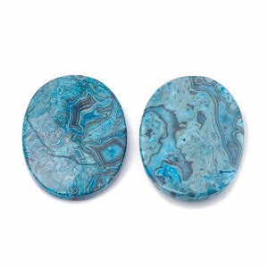 New Lower Price!!! 40x30mm Natural Blue Ripple Jasper Cabochon, Oval 40x30mm, Set of 2 Stones, Dyed Marine Blue Flat Back for Jewelry Making