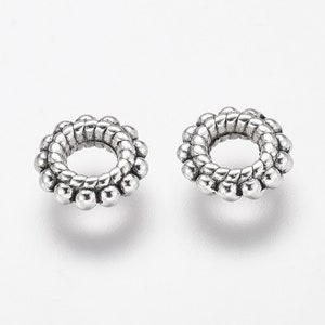 Tibetan Style Alloy Beaded Spacer Bead Set of 10, Antique Silver Tone, 8x2mm, Hole 3mm, Beads for Earring, Pendant and Bracelet Making