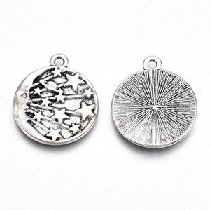 Metal Alloy Moon and Star Charm set of 10 or 50 Antique Silver Tone Jewelry Supply, Tibetan Style Pendant, Summer, Celestial