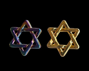 Metal Alloy Star of David Charm Set of 10, 50, 100 or 250, Bead Cage,  Rainbow or Golden Tone, Jewish Star, Charm Pendant, Hanukkah, 15x13mm