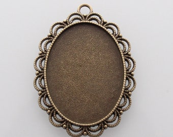 Ensemble cabochon ovale avec bord festonné en alliage de métal bronze antique avec anneau, lot de 10, accessoires, taille 40 x 30 mm bord festonné