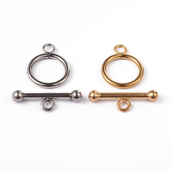 Stainless Steel Toggle Clasp Set, Set of 5 Sets, 304 Stainless Steel Necklace and Bracelet Making Clasp, Choose Stainless Steel or Golden