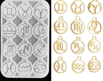 Zodiac Cabochon Silicone Pendant Mold, Mixed Shapes for Casting, for DIY UV Resin, Epoxy Resin Jewelry, USA Seller Fast Shipping, 31x26mm