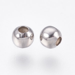 Stainless Steel Round Spacer Beads, Set of 10 or 50, 4, 5 or 6mm High Polish Hole 1.5mm, Round Beads for Earring and Bracelet Making