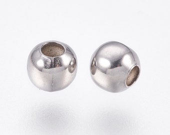 Stainless Steel Round Spacer Beads, Set of 10 or 50, 4, 5 or 6mm High Polish Hole 1.5mm, Round Beads for Earring and Bracelet Making