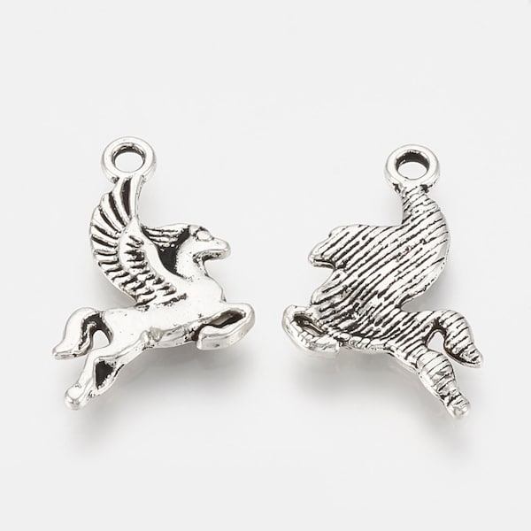 Metal Alloy Pegasus Charm set of 10, 50 or 200, Antique Silver Tone Jewelry Supply, Tibetan Style Neck Pendant Cute Flying Horse