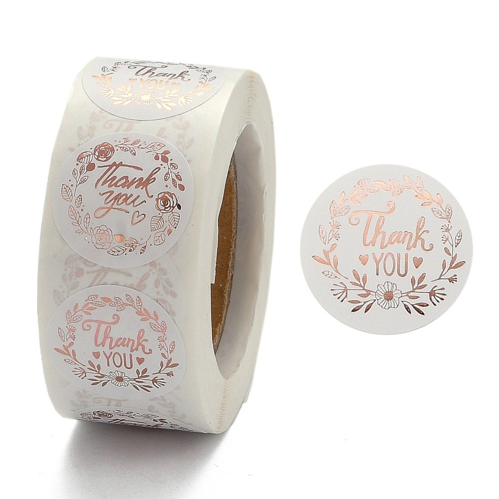 Rose Gold and White - Thank You Sticker Roll, 500 Stickers Roll, Choose ...
