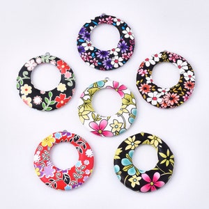 Random Mix Bright Floral Print PU Leather Pendants with Metal Backing, Set of 10 or 50, 40mm, Round Disc Faux Leather Earring, DIY Jewelry,