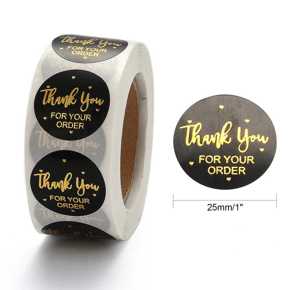 Black and Gold Thank You Sticker Roll 500 Stickers Roll - Etsy