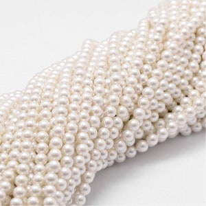 3mm, 4mm, 5mm, 6mm or 16mm Shell Pearl Strand 14&quot;, Composite Pearl, White Pearl, High Luster Pearl, Grade A