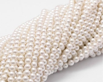 3mm, 4mm, 5mm, 6mm or 16mm Shell Pearl Strand 14", Composite Pearl, White Pearl, High Luster Pearl, Grade A