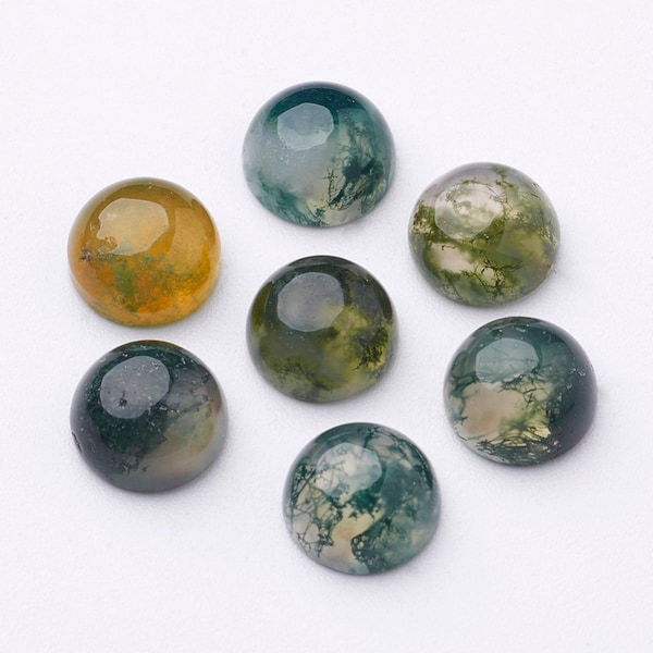 6mm or 8mm Natural Moss Agate Cabochon, Half Round 8mm, Green and Brown Agate Cabochons for Jewelry Making