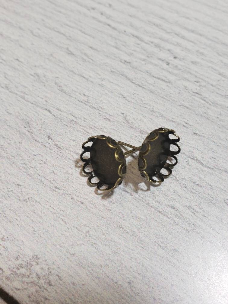 Antique Bronze Iron Alloy 12MM Cabochon Stud Earring w Rubber Etsy