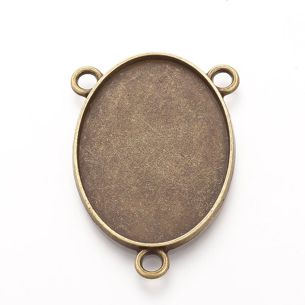 Metal Alloy Oval Cabochon Connector Tray w Loop, Choose 10x8, 14x10, 25x18 or 40x30mm and Antique Bronzetone