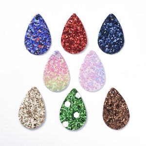 Glitter Fabric Dangle Pendants, Set of 10, 39x25mm, Earring, DIY Jewelry, Scrapbook, Feminine Teardrop, Choose Random Mix or Pink/Purple