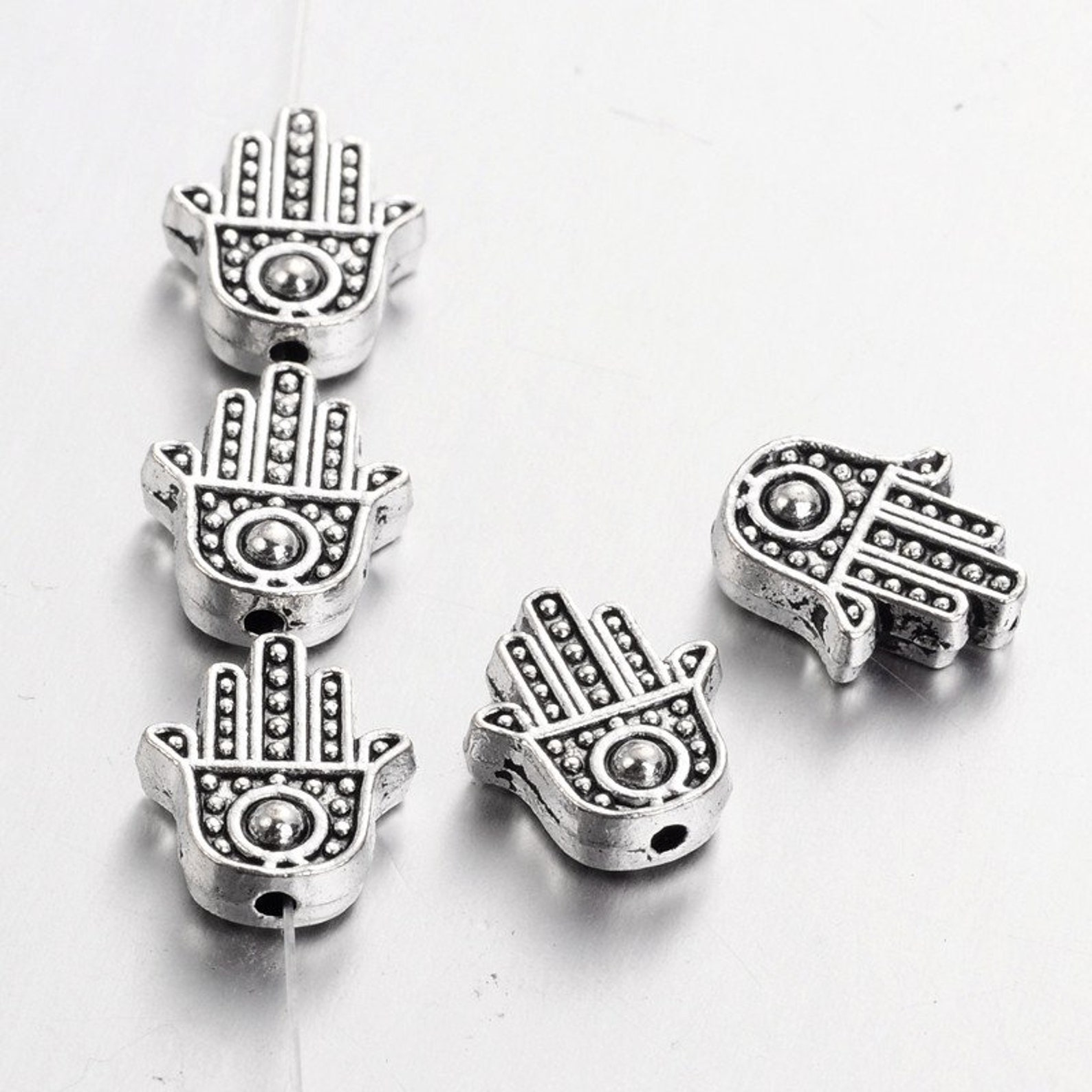 100pcs Tibetan Hamsa Hand Beads – Antique Gold Alloy Charms, 12x10mm, For DIY Jewelry Making, Necklaces, Bracelets & Crafts