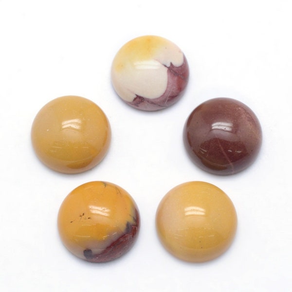 10mm Natural Mookaite Cabochons, Round 10mm, Set of 5, Earth tone Gemstone Flat back Cabochons for Jewelry Making, Root Chakra