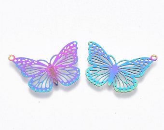 Rainbow Stainless Steel Filigree Butterfly Chandelier Component Set of 2, 18x26mm, Medium Chandelier Drop Pendant Component, Connector