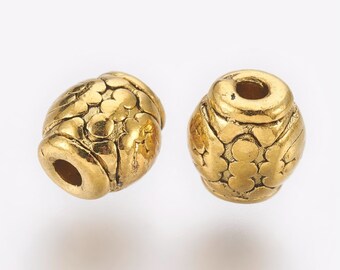 Tibetan Style Alloy Barrel Bead Set of 10, Antique Gold Tone, 6mm, Hole 2mm, Beads for Earring, Pendant and Bracelet Making