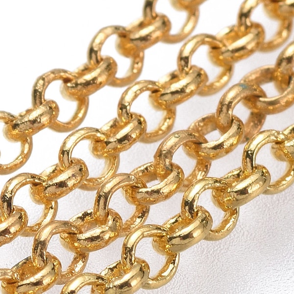 Closeout Small Brass Rolo Chain, 5 Meters (16 Feet) Golden tone, 2x.6mm Belcher Link, Unsoldered Link, Delicate Pendant Chain