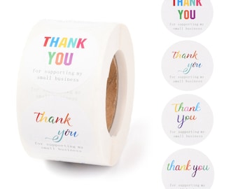 Arc-en-ciel et blanc - Rouleau d'autocollants de remerciement, rouleau de 500 autocollants, 1,5 po. de diamètre, fierté LGBTQ « Merci d'avoir soutenu ma petite entreprise »
