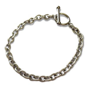 Stainless Steel Textured Rolo Charm Bracelets with Toggle Clasp, Set of 2, 7x5.5mm links, Choose Length