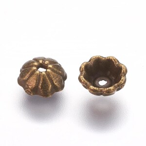 Tibetan Style Alloy Floral Bead End Cap Set of 10, 50 or 200, Antique Bronze 6x2.5mm, Cap Beads for Earring, Pendant and Bracelet Making