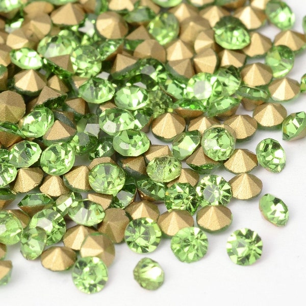 A Quality Peridot Green Glass Rhinestone, 1440 (10 Gross), Point Back, Glass Crystal, Choose Crystal Size, USA Seller Fast Shipping