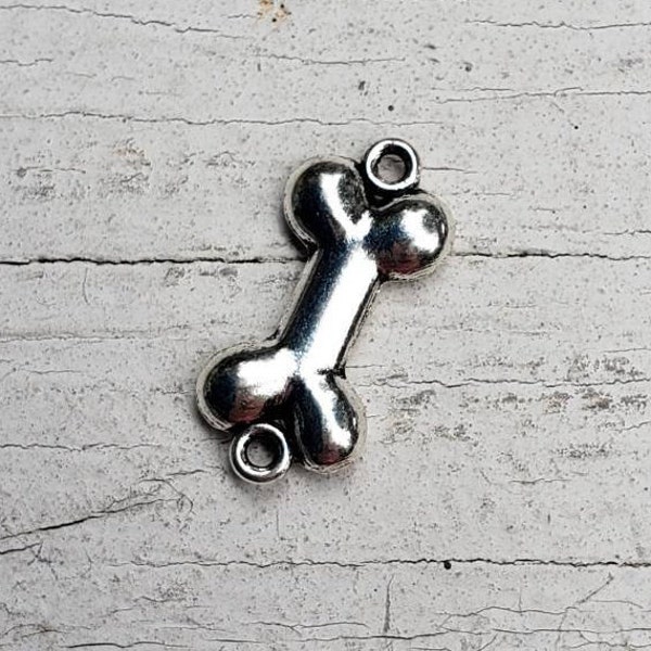 Metal Alloy Bone Connector Charm set of 10 (Bulk), Antique Silver tone Jewelry Supply, Tibetan Style Dog Bone