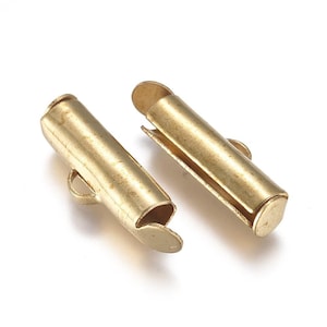 Raw Brass Slide on End Tube Clasp, Set of 10, 15x6mm, Hole 1mm, Inner Diameter 3mm, Chain Findings for Raw Brass Pendant and Bracelet Making