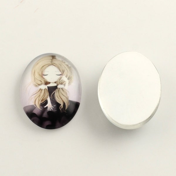 25x18mm Oval Glass Cabochon with Blonde Hair Girl, Oval 18x25mm, Set of 10 or 50, Glass Cabs for Jewelry Making or Magnets