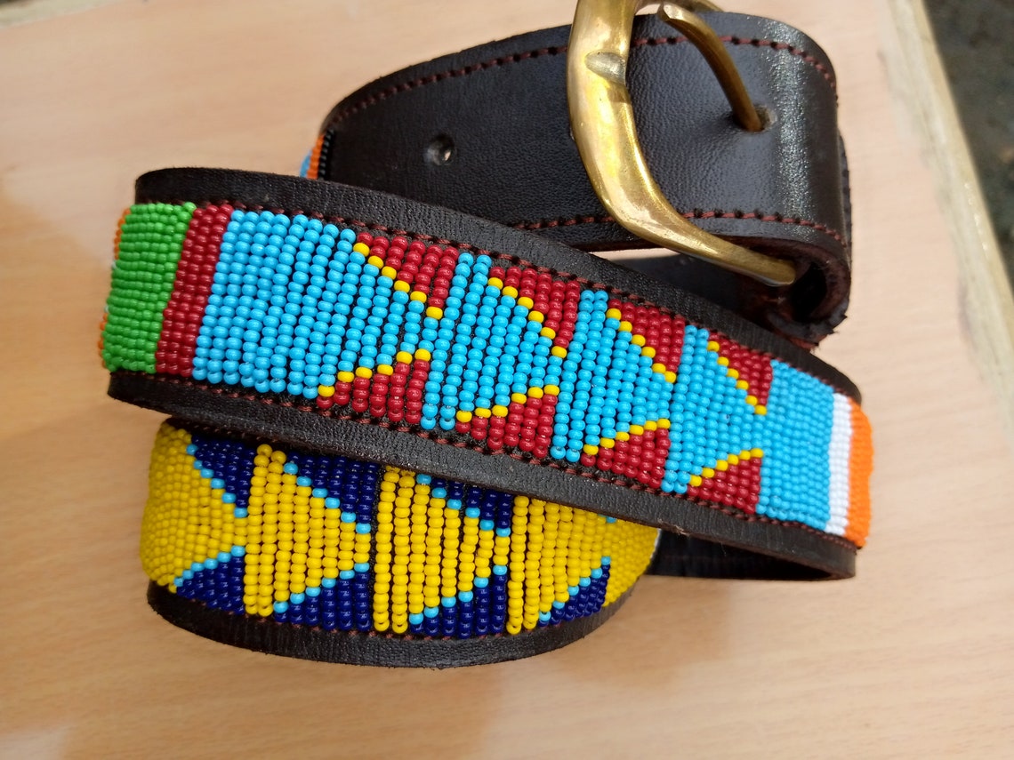 Masai Men Bead Belt Men Leather Belt Casual Belt Boho Etsy