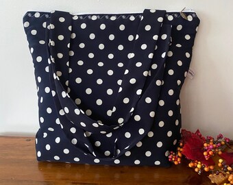 BNWT-Hobby Gift Colourful Polka Dot on Black Design Fabric-Project/Craft Bag 