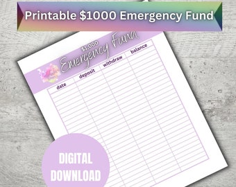 Printable Savings Tracker, Emergency Fund Tracker, Savings Goals, Sinking Funds, 1000 Emergency Fund, Budgeting, Budget Planner