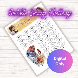Printable Low Income Beauty and the Beast Savings Challenge, Princess Bell Savings Challenge, Printable PDF, Savings Challenge,
