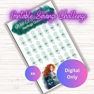 Printable A6 Low Income Merida Savings Challenge, Scottish Princess Savings Challenge, Printable PDF, Savings Challenge,