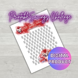 Printable Low Income Queen of Hearts 10 dollar Savings Challenge, 1000 dollar savings challenge, Alice in Wonderland, Printable PDF,