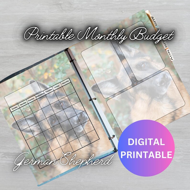 Printable German Shepherd Monthly/paycheck Budget,dog Monthly Budget